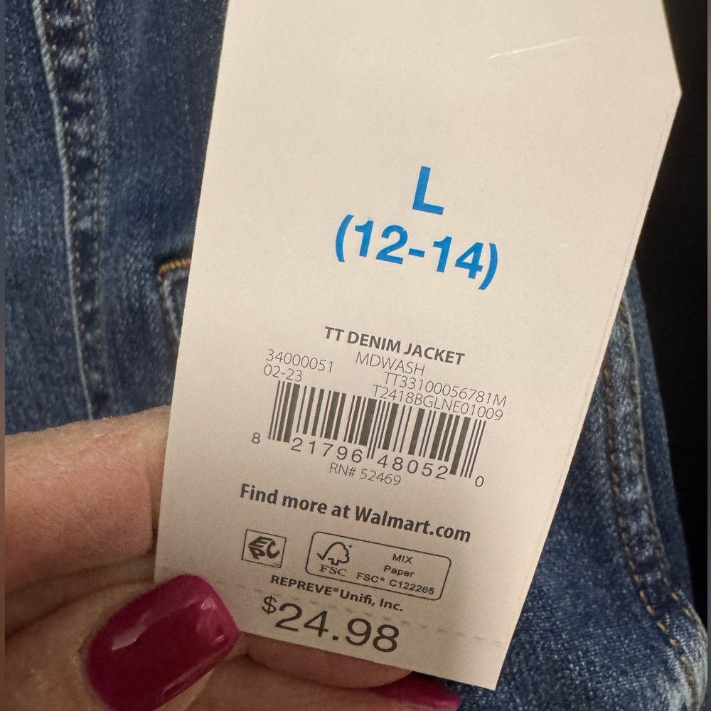 Time and Tru Dark Blue Denim Jacket Size L NWT - Picture 7 of 9